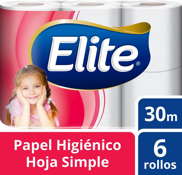 Papel Higienico Elite Hoja simple 30 mts x 6 Unidades