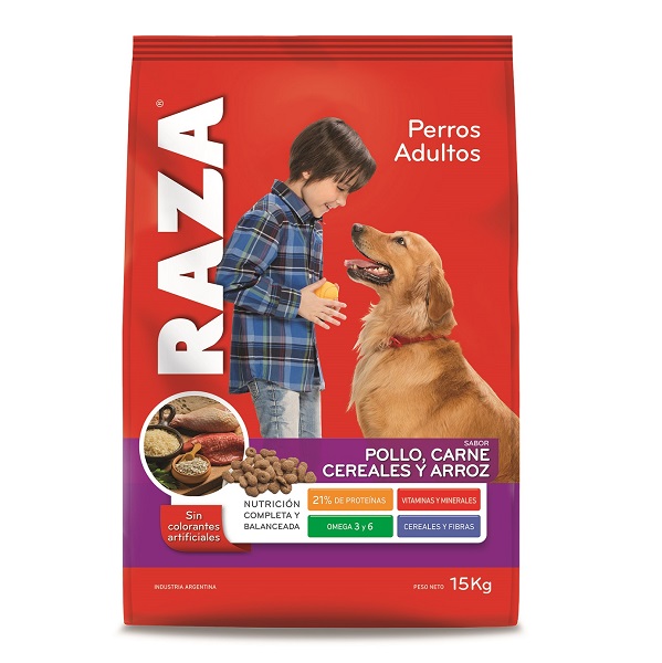 PERROS ADULTOS POLLO CARNE CEREALES ARROZ 15KG - RAZA
